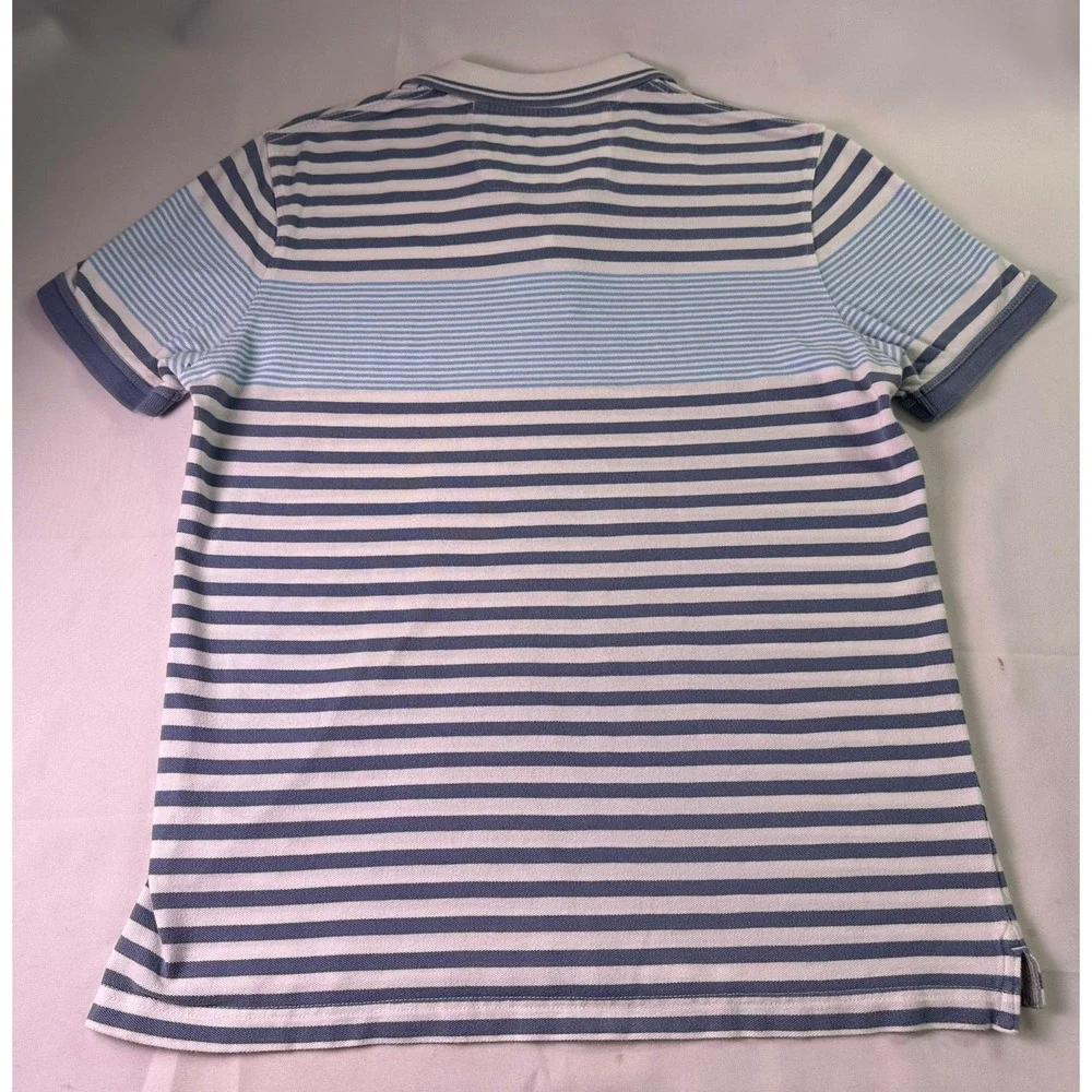 Banana Republic Men's Polo Shirt Medium White Blue Striped Pique Cotton Preppy M